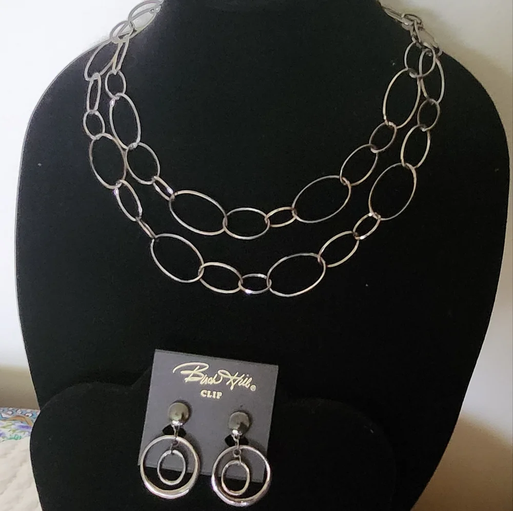 VTG Long Necklace Dark Silver Tone Chain